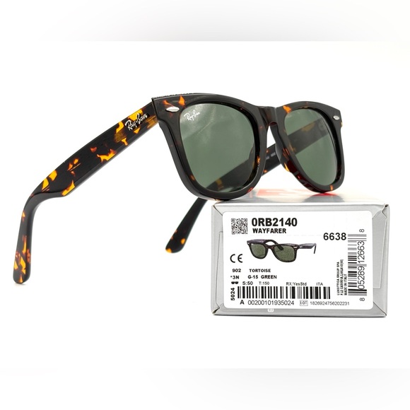 Ray-Ban Wayfarer RB 2140 902 50mm Green Classic G-15 Sunglasses Tortoise 501 - Picture 2 of 14